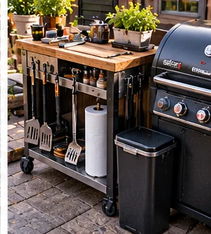 Complete Backyard Grill Station Under $500: Cart, Thermometers, Storage and Tools editorial grilling image